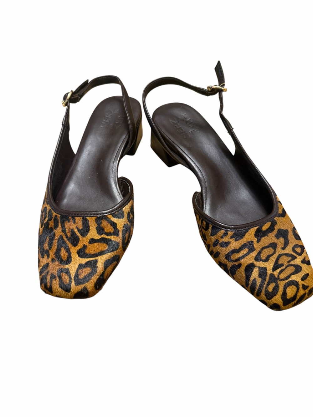 Leopard Calf Hair Slingback Block Heel Pumps Square Toe Comfort Shoes Women 7M